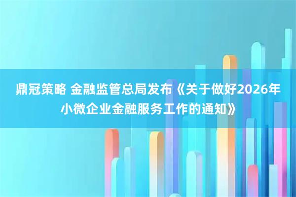 鼎冠策略 金融监管总局发布《关于做好2026年小微企业金融服务工作的通知》